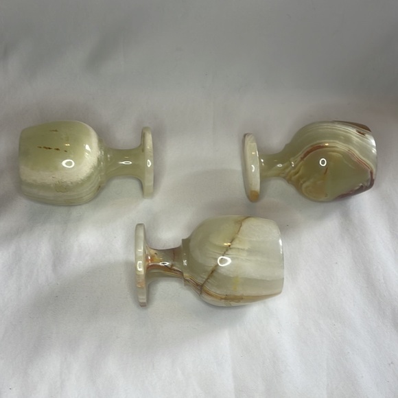 Vintage Green Onyx Marble Wine Goblets- set of 3- Barware, Bar Cart Decor, Stone - Picture 4 of 8